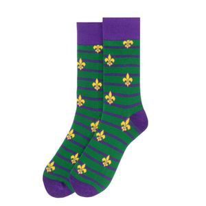 Men's Mardi Gras Socks Fleur De Li Green, Purple Yellow Gift for Him Dress New